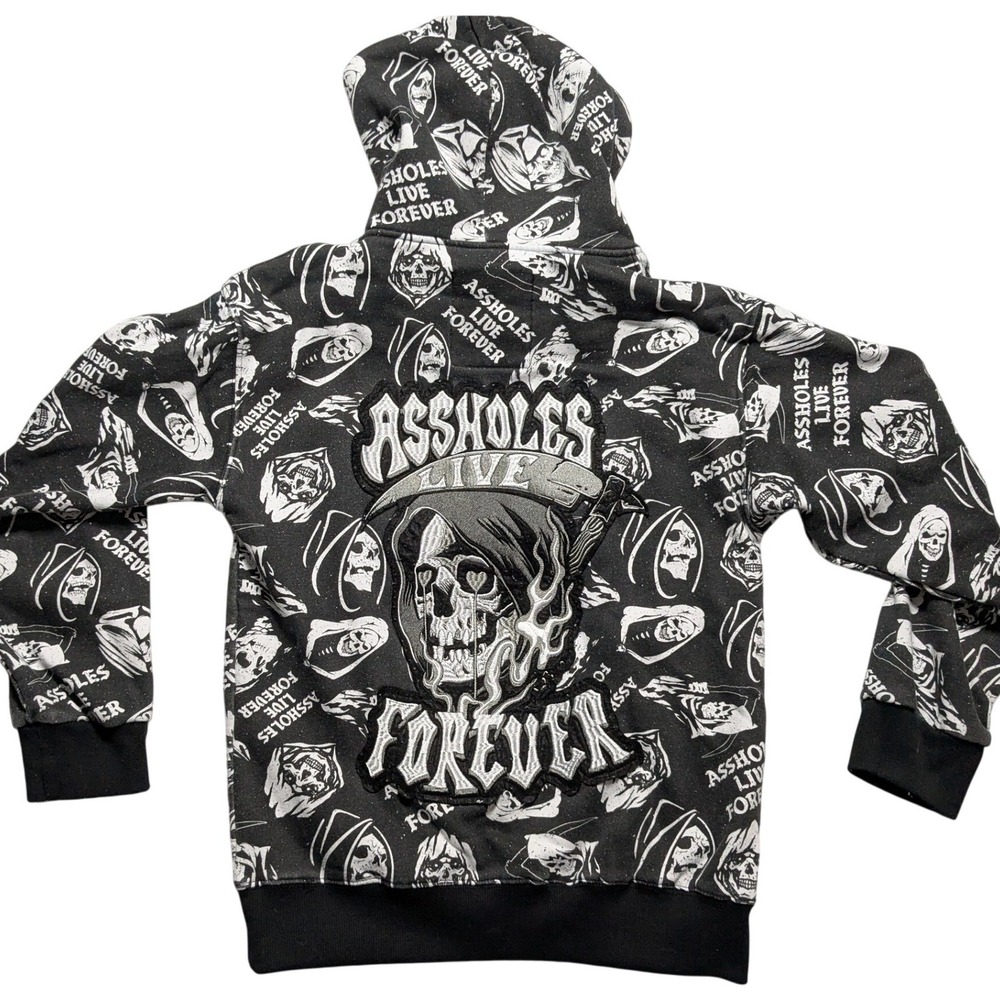 Assholes*s Live Forever Hoodie Grim Reaper Skull AOP Black Men Small